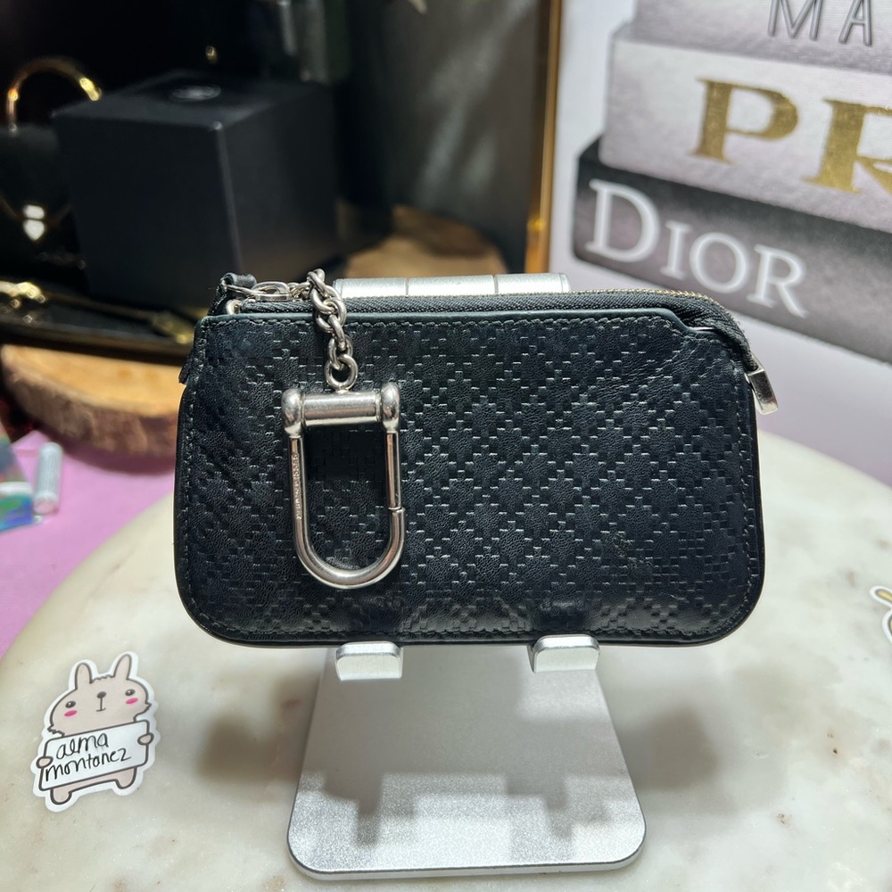 Black Quilted Key & Card Holder with Silver Hardware